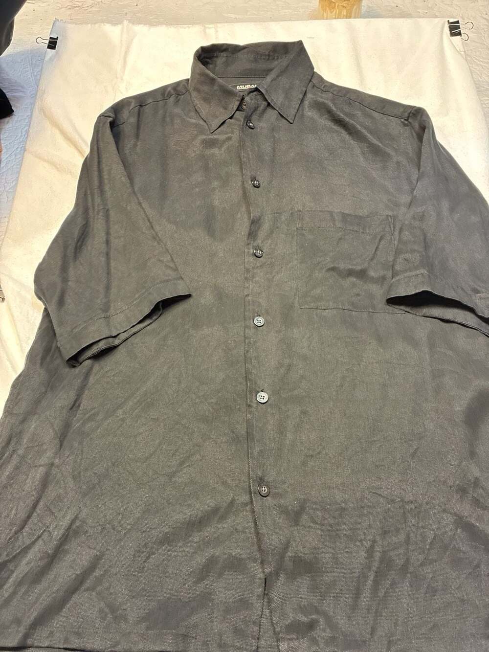 Murano 100% Silk Short Sleeve Button Down Shirt Black Size S